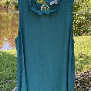 LOFT Turquoise/Blue Ruffled Neck with Bow Sleeveless Tank Top